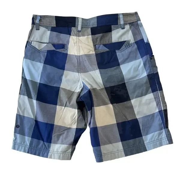 Lululemon Mens Kahuna Shorts size 34 Blue Plaid Check Golf Board Stretch Flat - Picture 2 of 10